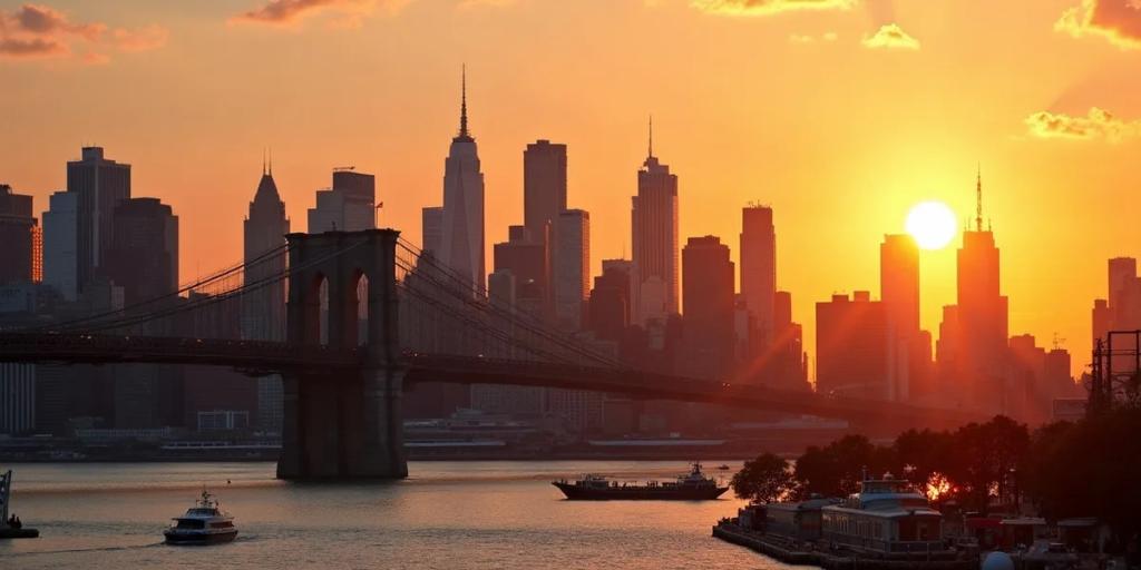 Panorama Manhattanu i ruchliwe przejście dla pieszych o zmierzchu z podświetlonymi billboardami